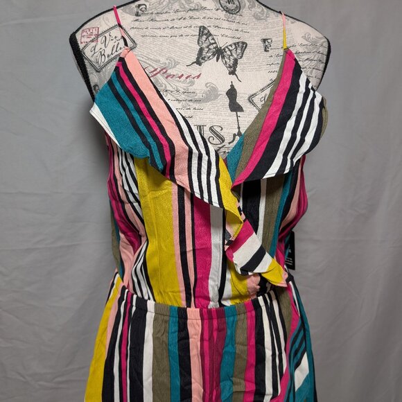 Express Women's Multicolor Striped Sleeveless Ruffle Wrap Dress‎ New Size Medium - Picture 2 of 9